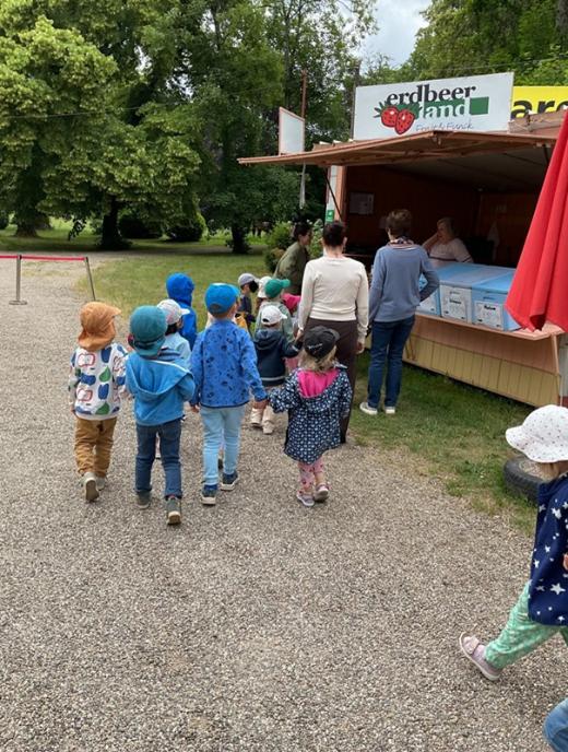 Die Kinder besuchten einen regionalen Erdbeerstand