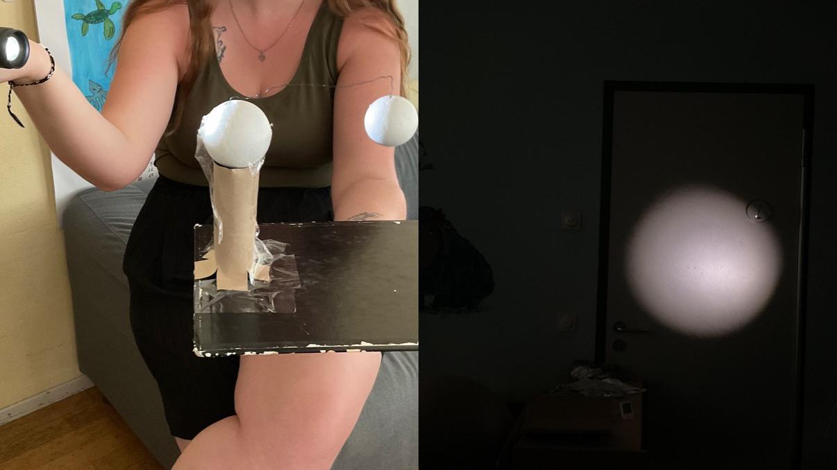 Mit ihrem Modell stellten die Kinder die einzelnen Phasen der Sonnenfinsternis nach